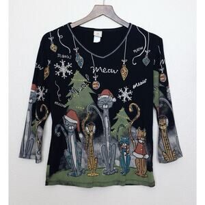Jess & Jane “Meow” Christmas Holiday Rhinestone Women’s Shirt